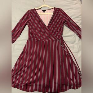 Striped a-line black and maroon mini wrap dress